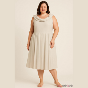 Dress Knee length Pleated skirt Cowl neck Sleeveless Neutral DONNA RICCO NWT